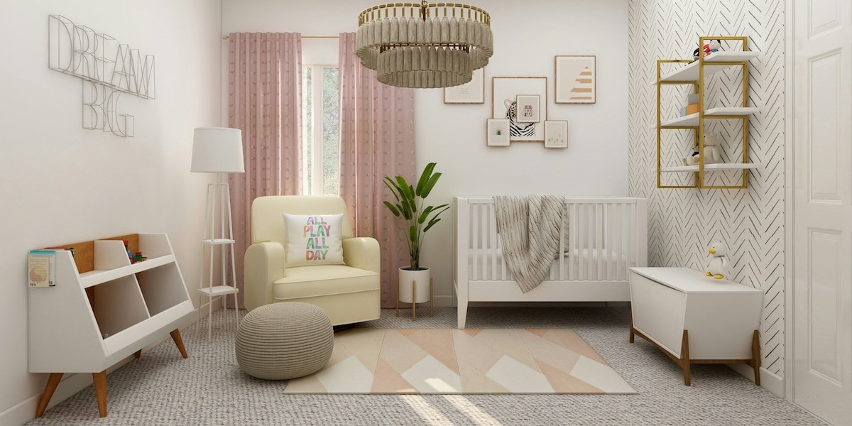 combinatie hout zachte kleuren kinderkamer